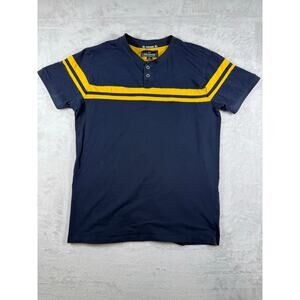 Nick Danger Navy Blue And Yellow Striped Polo Short Sleeve Shirt Size XL